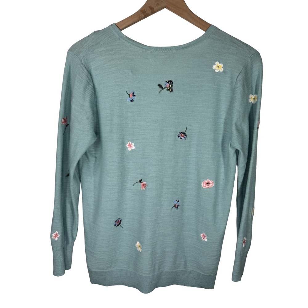 LOFT Blue Floral Embroidered Cotton Cardigan Sweater Small NWT 530976 - Picture 6 of 7